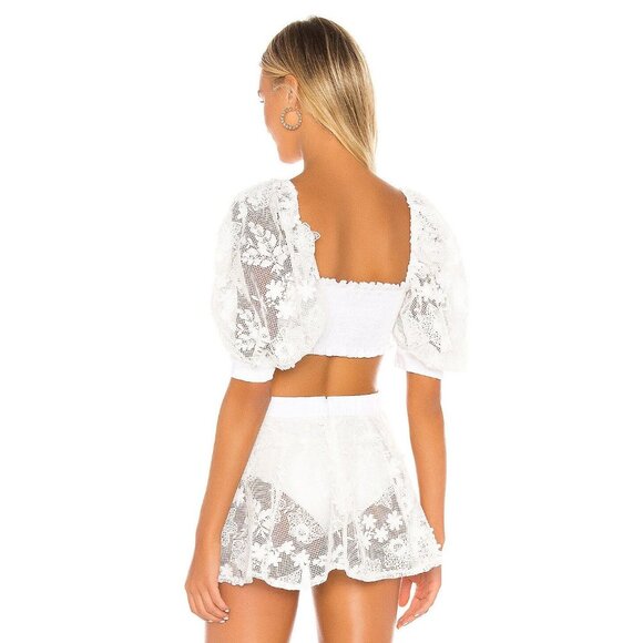 For Love & Lemons Crochet Daisy Crop Top in Ivory - Picture 3 of 5
